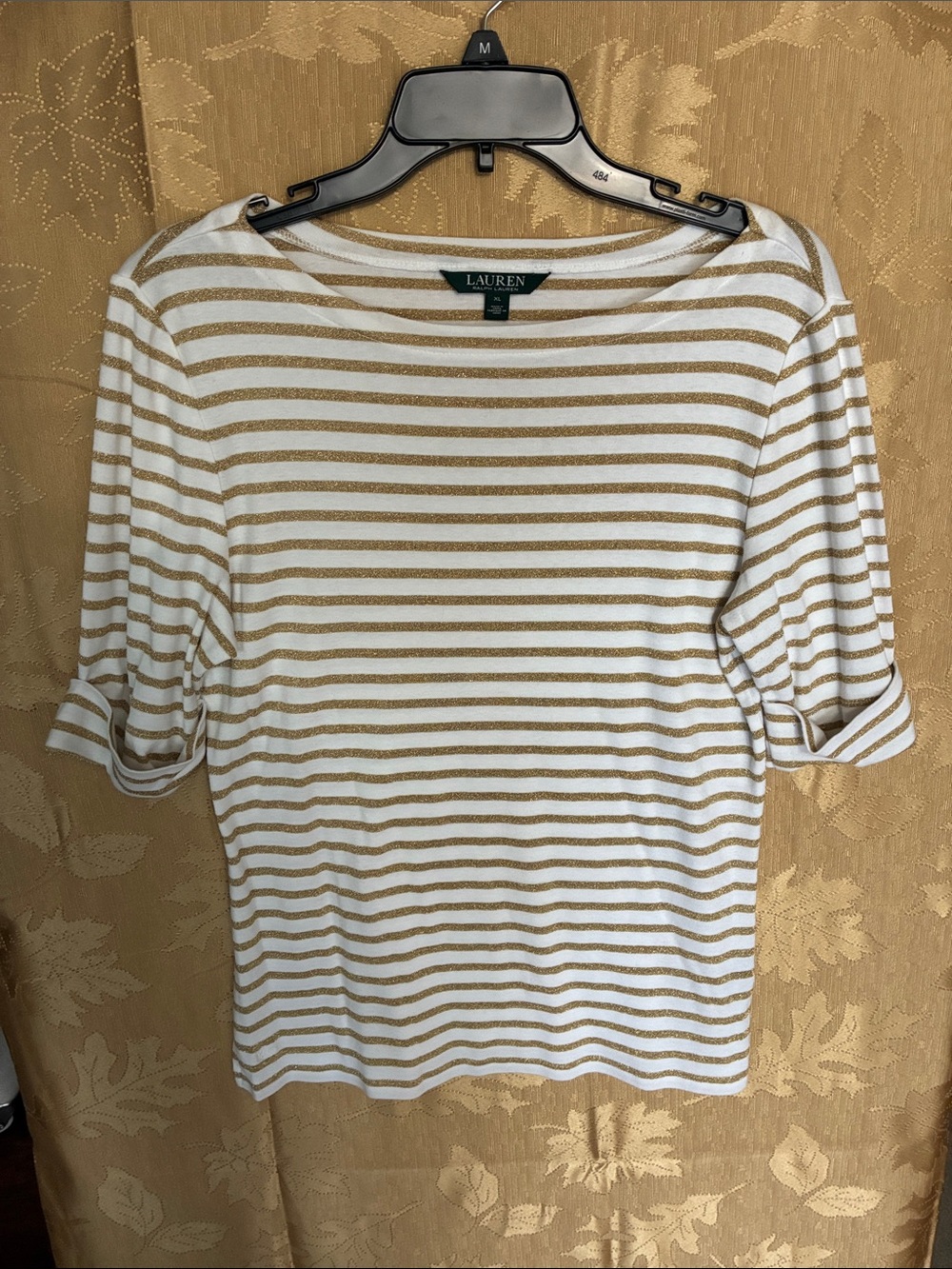 Ralph Lauren White and Gold Stripe Short Sleeve Tee